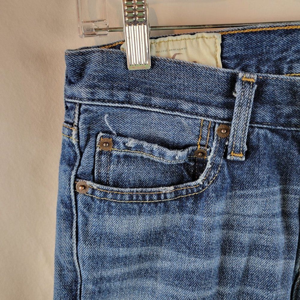 Hollister Jeans Mens 28x30 Blue Skinny Button Fly Dark Wash Whiskered Normcore A - Picture 5 of 10